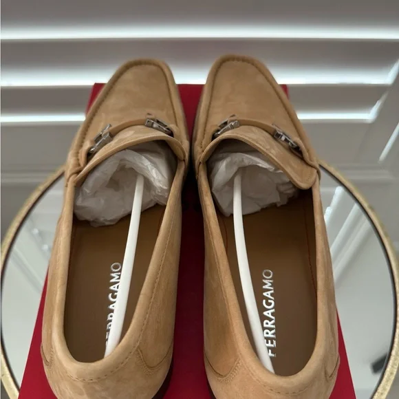 Salvatore Ferragamo Grandioso Suede Loafer camel color Men's size 12E. Ret. $850